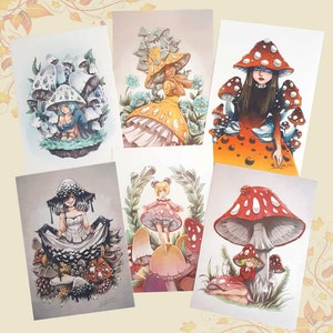 Mushy Mushy girls postcards, mushroomcore, cute mushroom stationary