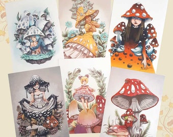Cartes postales Mushy Mushy Girls, champignons, joli papier à lettres aux champignons
