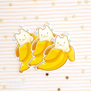 Sticker vinyle chat banane - journalisation - rigolo