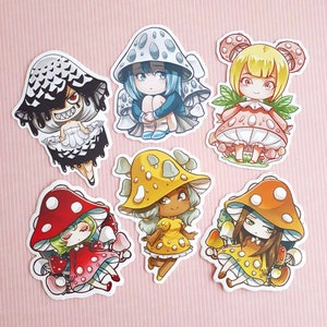 Mushroom girls sticker set, journalling, planner stickers, cute stationary, mushroomcore, cottagecore