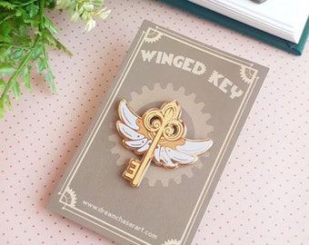 Winged key Steampunk enamel Pin