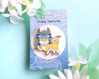 Cute Shiba inu Samurai enamel pin
