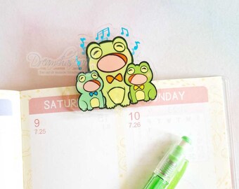 Singing Froggy Acrylic Clip | Bag Clip | Acrylic Binder Clip | Kawaii Paper Clip | Decorative Bookmark | Office Stationery