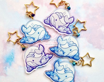 Sky whale acrylic keychain charm - Adorable whale Glitter Keychain Accessory ~ Cute Gift ~ Glitter Keyring ~ whale Keyring