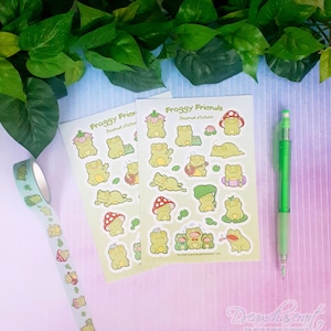 Foglio di adesivi Froggy Friends Bullet Journal, cottagecore, adesivi, journaling, planner adesivi, scrapbook, Froggies, rane