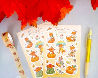 Funny Fox Sticker sheet  Bullet Journal, cottagecore, Stickers, journalling, planner Stickers, Scrapbook, autumn