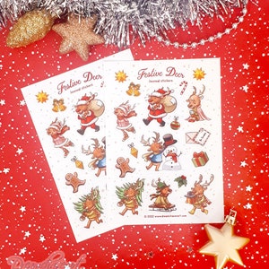 Foglio di adesivi con renne festive Bullet Journal, vacanze natalizie, adesivi, journaling, adesivi per pianificatori, scrapbook,