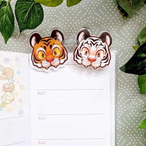 Niedliche Tiger Tasche/Büroklammer | Acryl Binder Clip | Kawaii Büroklammer | Dekoratives Lesezeichen Bürobedarf