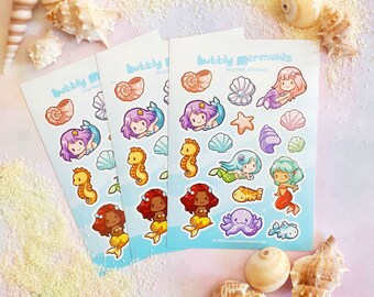 cute bubble mermaid Sticker sheet - Kawaii Planner- stickers- birthday stickers - journalling - stationary - sea - mermaids