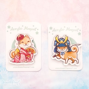 Shiba inu samurai and geisha cute refridgerator magnet - magnets - acrylic magnets