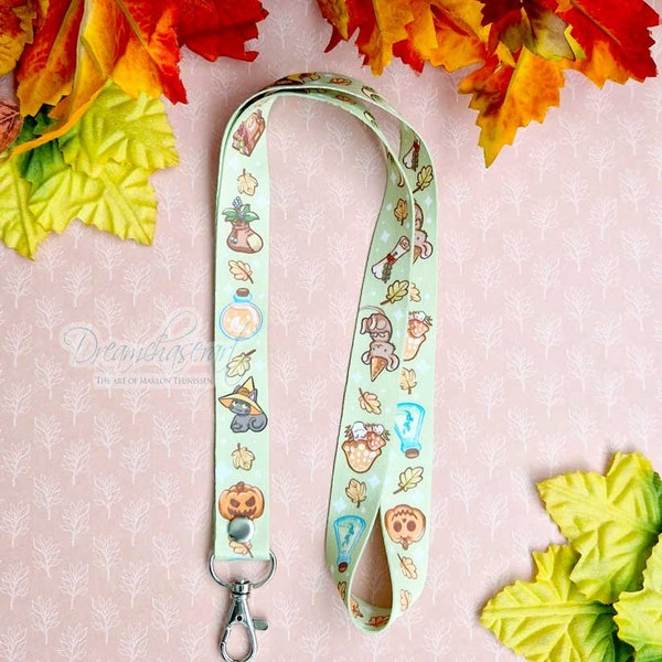 Cute autumn witch Lanyard with Silver Lobster Clasp | Cute Lanyard | Cute Key Holder, witchy