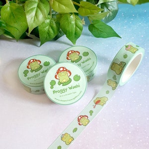 cute froggy Washi Tape ~ Green Kawaii Washi Planner Tapes ~ mushroom cottagecore Washi Tapes ~ Kawaii Stationery by dreamchaserart