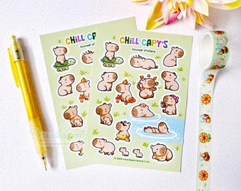 Hoja de pegatinas de Carpincho, Bullet Journal, kawaii, pegatinas, diario, pegatinas del planificador, álbum de recortes