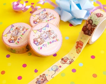 cute Party animals Washi Tape ~ cute birthday art Planner Tapes ~ Party Washi Tapes ~ Kawaii Stationery by dreamchaserart