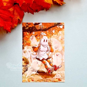 Altalena spettrale - cartolina - cartolina postale - halloweek - spettrale - carina