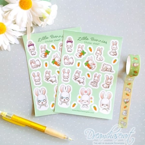 Itty Bitty Bunnies, Easter - Stickersheet - Bullet Journal kawaii bunny BUJO Stickers, Cute Stickers