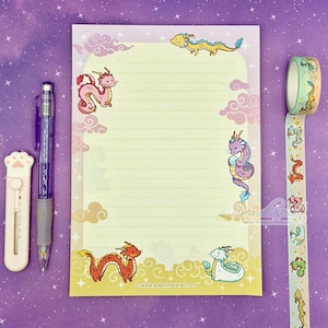 Blocco memo Dragon Buddies bifacciale - Carta da lettere A5 - Dragons Cute Stationery - Dreamchaserart - drago