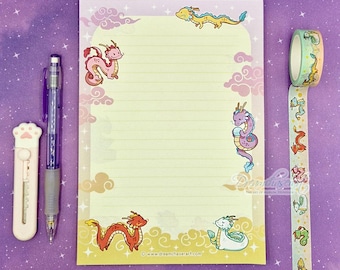 Dragon Buddies memo block Double sided – A5 Letter Paper - Dragons Cute Stationery - Dreamchaserart  - dragon