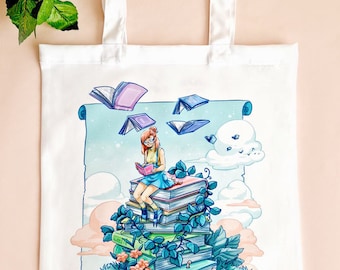 Booklover | Cute bookie Tote Bag | Shopping Bag | polyester Bag | Art Purse | book Lovers | bibliophile