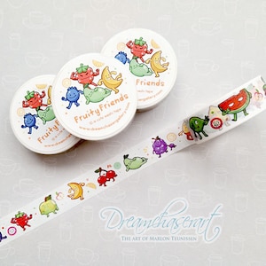 Fruity friends - Cute _  fruit Washi Tape - kawaii - funny - masking tape - strawberries