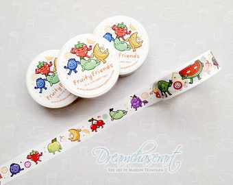 Fruity friends - Cute _  fruit Washi Tape - kawaii - funny - masking tape - strawberries