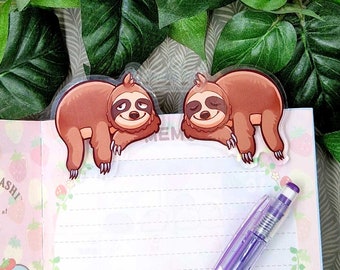 Chill Sloth Acrylic Bag/paper Clip | Bag Clip | Acrylic Binder Clip | Kawaii Paper Clip | Decorative Bookmark | Office Stationery