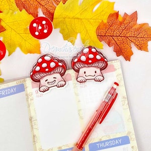 Süße Pilz-Acryl-Tasche/Büroklammer | Taschenclip | Acryl Binder Clip | Kawaii Büroklammer | Dekoratives Lesezeichen Bürobedarf
