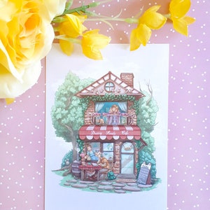 Verträumtes Konfektcafe ~ Ästhetischer Postkartendruck ~ Postkarten Illustration ~ Niedliches Postkarten Geschenk ~ Traumfängerkunst