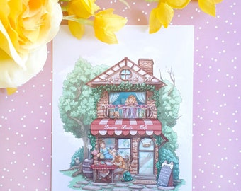 Dreamy sweets cafe ~ Aestetic Postcard Print ~ Postcard Illustration ~ Cute Postcard Gifts ~ Illustration ~ Dreamchaserart