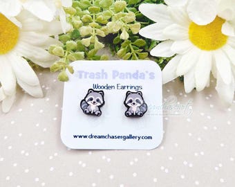 Los lindos pendientes de botón del panda de la basura: mapaches