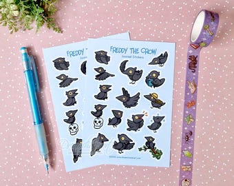 Freddy the crow sticker sheet - cute animal stickers - journalling