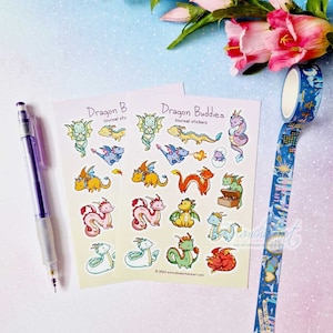 Stickervel Dragon Buddies - Kawaii Planner- stickers- Art - journalling - schattig briefpapier ~ jaar van de draak