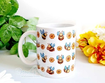 Buzzy bee's mug ~ Coffee Tea  Mug ~ Kawaii bee Mug ~ Cute bee Ceramic Mug ~ Coffee Mug ~ cottagecore