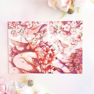 Cartão postal de amor de cogumelo rosa - cogumelos - cottagecore - cartão de dia dos namorados