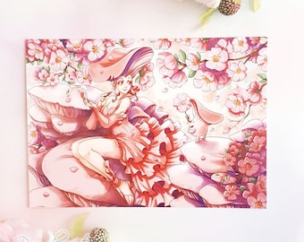 Carte postale rose d'amour aux champignons - champignons - cottagecore - carte de saint-valentin