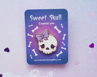 cute skull enamel Pins, ribbon bow skul pin, halloween, pastel goth, gothic