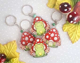 Cute mushy froggy clear acrylic keychain charm - cottagecore - mushroomcore