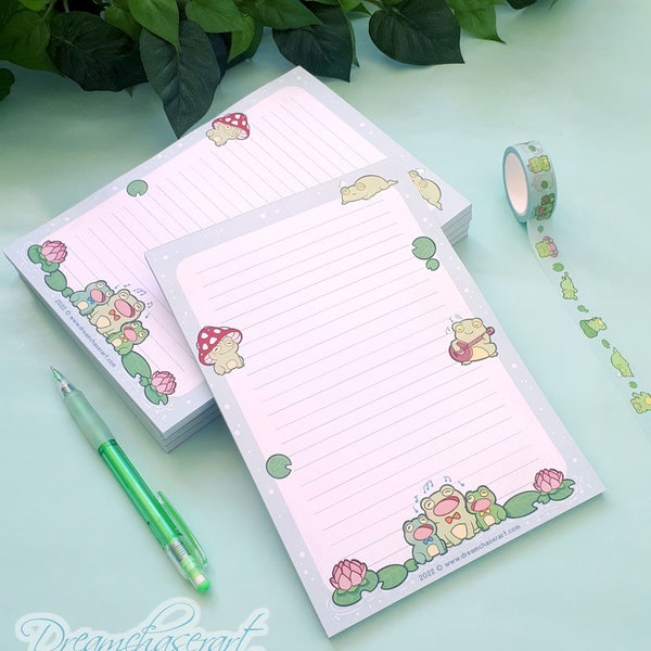 Niedliche Froschfreunde Memoblock Doppelseitig - A5 Letter Paper - Froggy Cute Stationery - Dreamchaserart - Frösche ~ Froggies