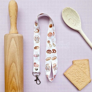 Little Bakery Lanyard with Silver Lobster Clasp | Cute Lanyard | Cute Key Holder, mice, kawaii, cute, pastry, food