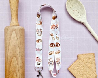 Little Bakery Lanyard with Silver Lobster Clasp | Cute Lanyard | Cute Key Holder, mice, kawaii, cute, pastry, food