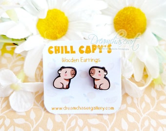 Lindos pendientes de botón Chill Capy