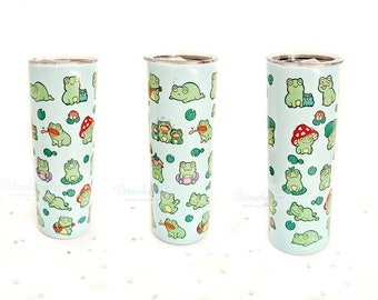 Froggy Friends tumbler Stainless Steel Tumbler with plastic lid and straw, Cute, Kawaii Cup, Blue, 20oz Cup, Insulated, Drink