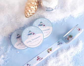 Jolly Snowmen Washi Tape ~ cute Kawaii Washi Planner Tapes ~ Christmas winter Washi Tapes ~ Kawaii Stationery by dreamchaserart