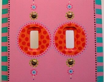 Switch Plate Hand Painted Double Toggle Light Switch Cover Art  "Bubble Gum"