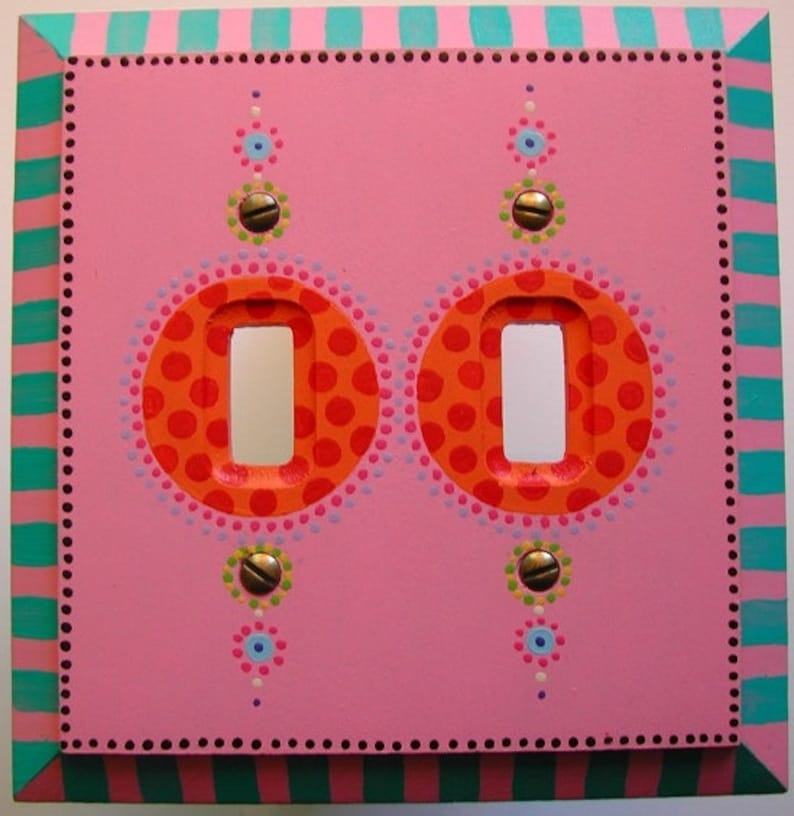 Switch Plate Hand Painted Double Toggle Light Switch Cover Art Bubble Gum image 1