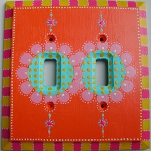 Switch Plate Hand Painted Double Toggle Light Switch Cover Art &quot;Orange Blossom&quot;