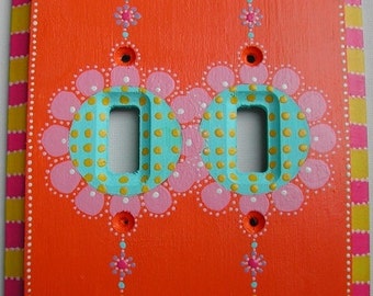 Switch Plate Hand Painted Double Toggle Light Switch Cover Art "Orange Blossom"