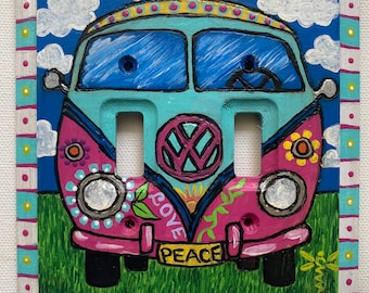 Hand Painted Hippie Bus Switch Plate