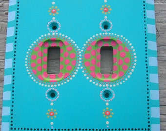 Hand Painted One of a Kind Turquoise Blue Double Toggle Art Light Switch Cover