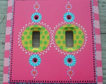 Hand Painted Double Switch Plate Cover by Ella Bella VT "PINK"